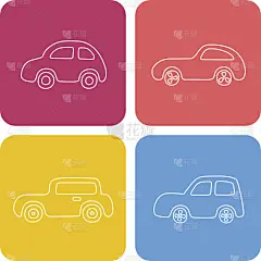 一套4辆白色方形卡通汽车。