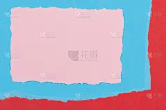 撕纸纹理拼贴背景。Grunge撕碎粉彩纸片与不规则的边缘几何蓝色和红色纸背景