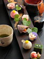 .Japanese sweets ( Wagashi ) with Matcha Tea