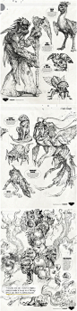 348 手绘美术素材 幻想科幻生物怪物线稿 速写插画绘画临摹参考-淘宝网