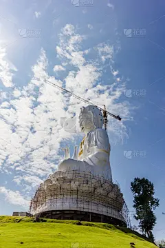 阴阳符,建筑工地,观音菩萨,垂直画幅,在下面,灵性,建筑,人,僧院,泰国