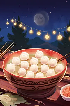 AI数字艺术元宵节汤圆插画