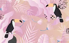 矢量图小清新手绘艺术抽象花卉叶子拼接花纹
