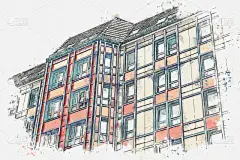 传统,草图,绘画插图,柏林,居住区,德国,水彩画,高雅,平衡折角灯,贺卡