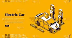 充电器站横幅上的电动车