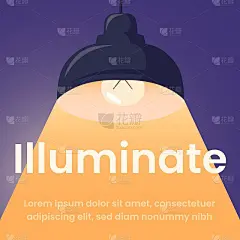 聚光灯旗帜的概念。灯光与发光的电灯泡和明亮的创意信息海报，背景与地方为您的个人文字，整洁的矢量插图