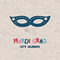 设计的Mardi Gras卡片与手绘面具。向量