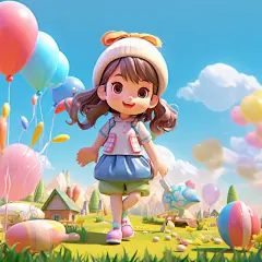AIGC 六一儿童节气球可爱女孩3d低幼风格
