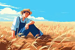 农田里耕种的劳动农民人物插画