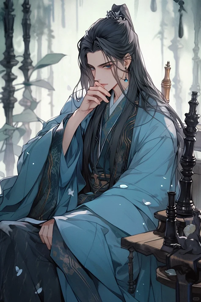可商用底图古风男棋子对弈