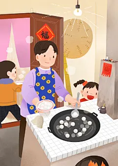 元宵佳节吃元宵中华传统元宵节插画