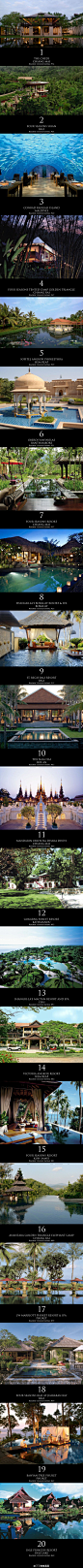 （#Conde Nast Traveler 2013 Readers' Choice Awards#）Top 20 Resorts in Asia，年度亚洲20佳度假村，分布在马尔代夫，印度，柬埔寨，泰国，印尼，缅甸，尼泊尔和越南。其中GHM旗下的清迈切蒂居榜首，这份榜单中还有马尔代夫的港丽，金三角四季，会安南海酒店以及1994年开业的普吉岛悦榕庄等。