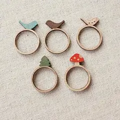 木质指环戒指手绘童话立体森系甜美鸟松树蘑菇