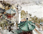 来自华宜玉，一组中国风的唯美的水彩插画。