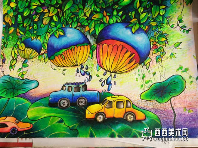 二等奖小学生获奖科幻画植物加油站欣赏1