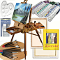 Art Set with HARDWOOD French Easel, Paints, Stretched Canvases, Brush Sets, Drawing Supplies and More: 