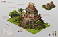 Stylized Aztec buildings, Gustav Nordgren : I created this little project for ForgeOfEmpires. Its an interpretation of aztec architecture, it is really fun to imagine how the buildings would be painted and how the ornaments would have looked new. Consider