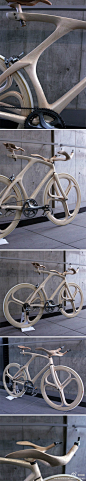 设计师 Yojiro Oshima 用木材制作成的独特自行车！车架、轮毂、座椅和把手都是经过木头雕刻而成，纯手工进行制作，总重量14公斤。