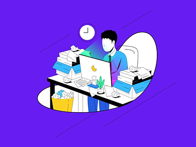 workhardtrashfilecartonbusyworkingillustration