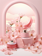 beauty product photo collage 4, in the style of romantic scenery, rounded, pinkcore, minimalist stage designs, uhd image, dansaekhwa, lovely