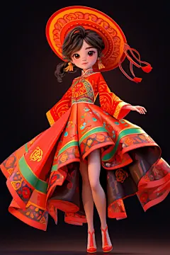苗族女子苗族姑娘少女人物模型