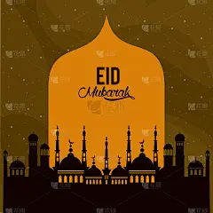 Eid mubarack设计与清真寺剪影