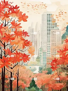 平面插图深圳市木棉树上开满了红花水彩画海报