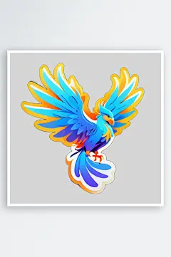 时尚凤凰卡通贴纸插画-众图网