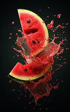 水中切开的西瓜水果摄影图