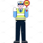 手绘卡通-交警元素贴纸-停车