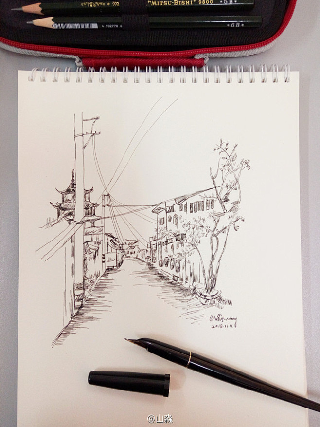 房-汐翎水彩_手绘,速写,每日一画,风景...