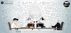 插画业务。设计创意和概念思维。为了成功，计划，思考，搜索，分析，沟通，未来的想法，创新技术现代。矢量