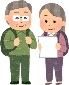 一对老年夫妇和一群老人快乐旅行travel_old_couple贴纸扁平儿童插画元素卡通免扣png图片素材