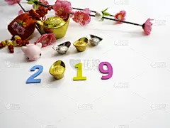 猪,符号,2019,康乃馨,新年前夕,可爱的,传统,商务,贺卡,圣诞装饰物