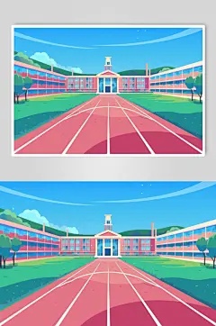 AI数字艺术扁平风校园球场操场插画-众图网