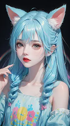 【图片】【AI绘画】炫彩蓝瞳猫女2【动漫壁纸吧】_百度贴吧
