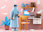 Home office life colorful furniture work mail email office cgi fun gif animation c4d illustration cinema4d 3d character