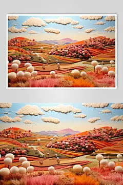 AI数字艺术毛绒风秋季风景插画背景图
