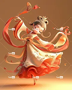 飞天仙女正在演奏中国音乐剧中阮，具有敦煌风风格，中国神话海报