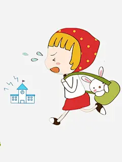 赶去上学的小红帽免抠素材_新图网 https://ixintu.com 人物 小白兔 彩色 绿色的包