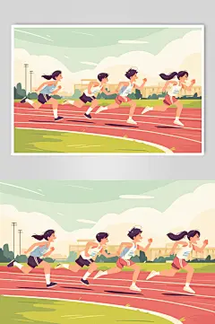 AI数字艺术扁平风校园运动会人物插画