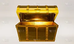 黄金复古古董宝藏或宝箱。存放黄金贵重物品的豪华昂贵的箱子。3 d渲染。_5173399891