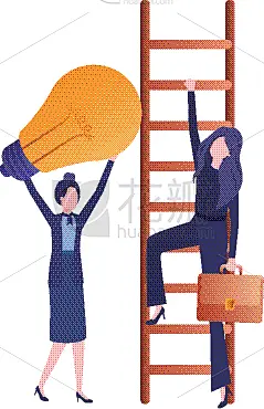 女商人,楼梯,电灯泡,头像,人,白色背景,高雅,机遇,策略