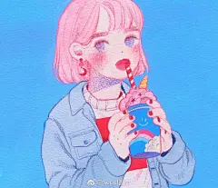 少女心 水彩，插画，一系列 萌，个性，女生头像 手绘，色彩 