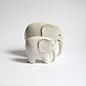 Set of 2 Mid Century Elephant Figurines. White Ceramic Elephant Figurines.: 