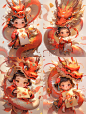 chinese new year dragon cute baby dragon holding a letter, in the style of fantasy-inspired art, 32k uhd, kimoicore, nature painter, warm color palette, 2d game art, spirited portraits --ar 3:4 --niji 5