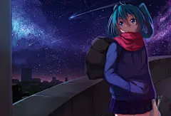 VOCALOID 初音未来 同人图 插画 壁纸 | 流れ星 | 半次元-第一中文COS绘画小说社区