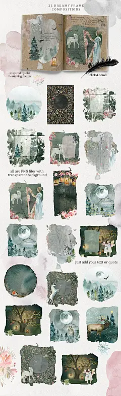 美丽的梦幻童话手绘动植物水彩插画合集&amp;水墨纹理 Dream – Fairy Watercolor Collection插图(3)