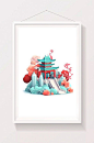 中国风国潮剪纸3D插图图片