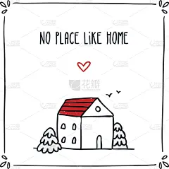 贺卡,乱画,草图,小的,住房,短语,绘画插图,居住区,模板,矢量